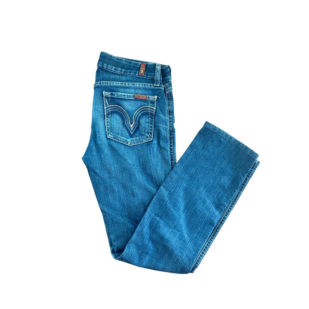 7 For all Mankind Skinny Legging Jeans Medium Wash Embroidered‎ Pockets 26